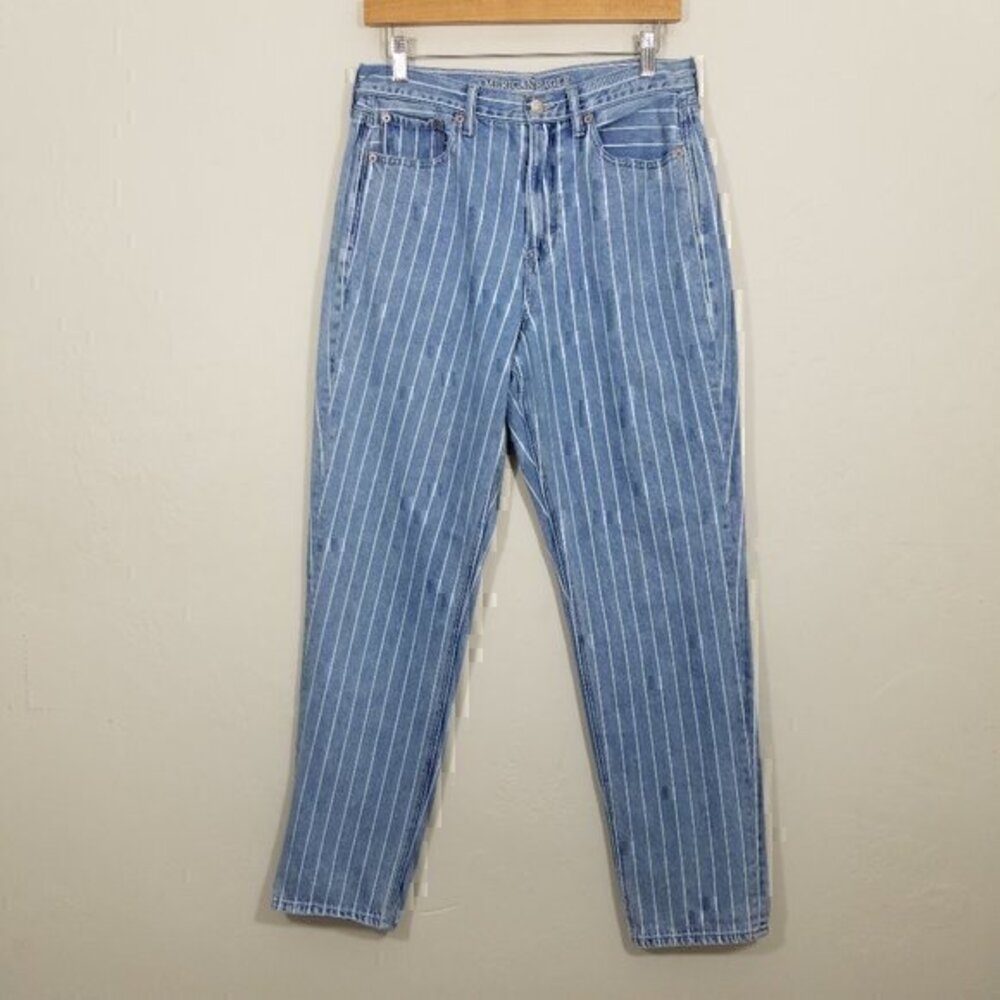 American Eagle Mom Jean Stripes Blue Size 8 LONG